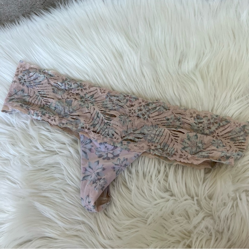 Victoria’s Secret PINK Light Pink and Blue Floral High Waisted Thong Panties